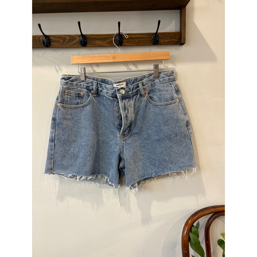 Parke High Rise Raw Hem Denim Shorts